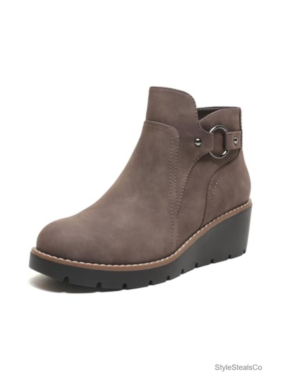 Chunky Wedge Ankle Boots Side Zipper Round Toe Low Heel Fall Booties